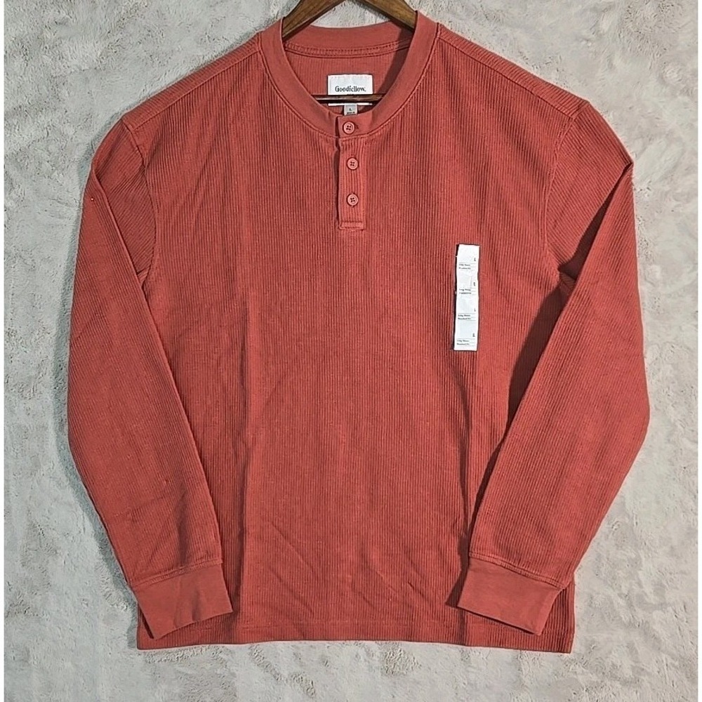 Men's Thermal Henley Long Sleeve T-Shirt Goodfellow & Co Rust Large *New*
